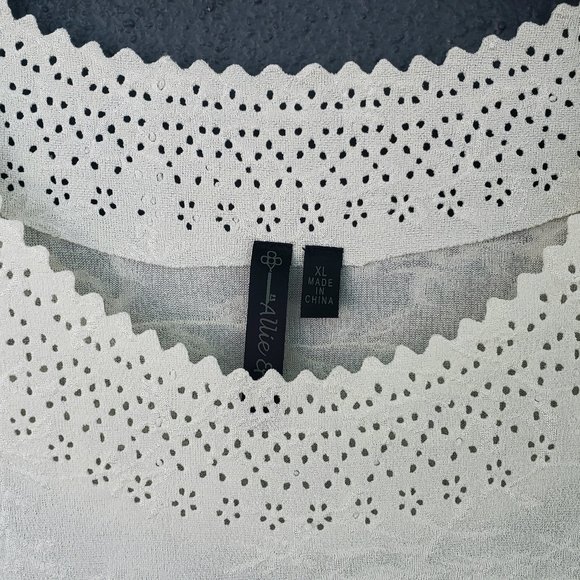 ALLIE & ROB WOMENS CROCHET FLOAL PATTERN IVORY/CREAM KNIT TOP SIZE XL - Picture 4 of 9